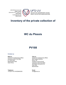 Inventory of the Private Collection of WC Du Plessis PV188