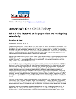 America's One-Child Policy