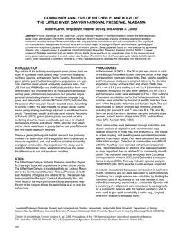 Community Analysis of Pitcher Plant Bogs of the Little River Canyon National Preserve, Alabama