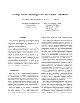 Securing a Remote Terminal Application with a Mobile Trusted Device