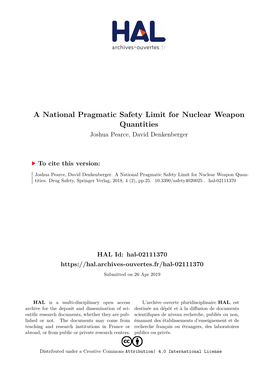 A National Pragmatic Safety Limit for Nuclear Weapon Quantities Joshua Pearce, David Denkenberger