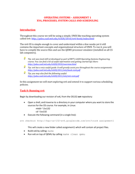 Operating Systems – Assignment 1 Xv6, Processes, System Calls and Scheduling