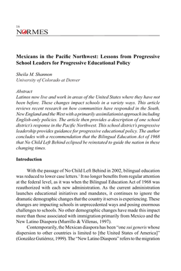 Mexicans in the Pacific Northwest: Lessons from Progressive School