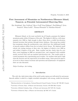 First Assessment of Mountains on Northwestern Ellesmere Island, Nunavut, As Potential Astronomical Observing Sites