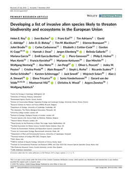 Developing a List of Invasive Alien Species Likely to Threaten Biodiversity and Ecosystems in the European Union