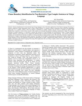 Clause Boundary Identification for Non-Restrictive Type Complex Sentences in Telugu Language