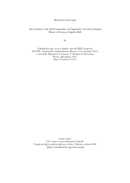 Note Linguistiche E Lessicali Sul Dramma Dante a Verona Di Angelica Palli