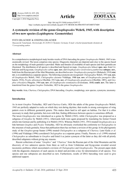 A Systematic Revision of the Genus Gnophopsodos Wehrli, 1945, with Description of Two New Species (Lepidoptera: Geometridae)