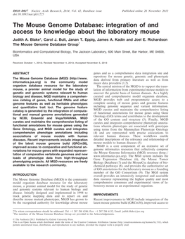 The Mouse Genome Database: Integration of and Access to Knowledge About the Laboratory Mouse Judith A