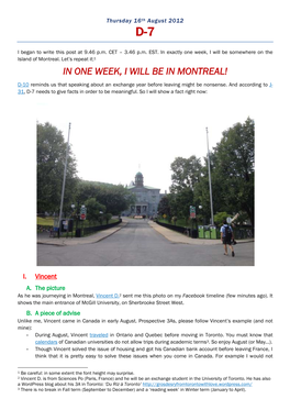 In One Week, I Will Be in Montreal!