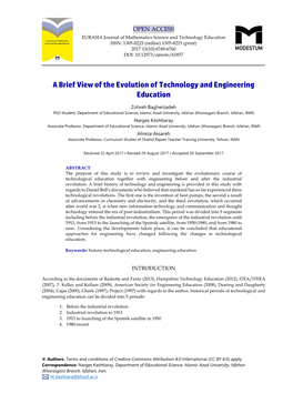 A Brief View of the Evolution of Technology and Engineering Education