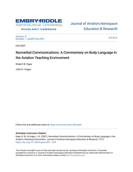 Nonverbal Communications: a Commentary on Body Language in the Aviation Teaching Environment
