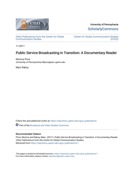 Public Service Broadcasting in Transition: a Documentary Reader
