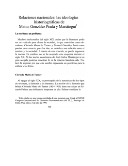 Relaciones Nacionales: Las Ideologías Historiográficas De Matto, González