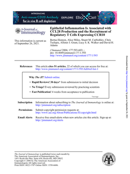 Epithelial Inflammation Is Associated with CCL28 Production and the Recruitment of Regulatory T Cells Expressing CCR10