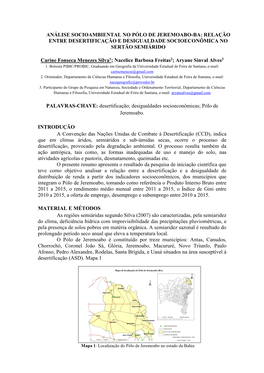 Análise Socioambiental No Pólo De Jeremoabo-Ba: Relação Entre Desertificação E Desigualdade Socioeconômica No Sertão Semiárido