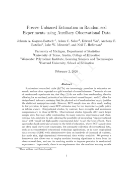 Precise Unbiased Estimation in Randomized Experiments Using Auxiliary Observational Data