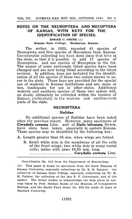 Notes on the Neuroptera and Mecoptera of Kansas, with Keys for the Identification of Species