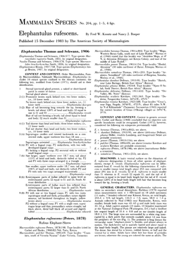 Elephantulus Rufescens. by Fred W. Koontz and Nancy I. Roeper Published 15 December 1983 by the American Society of Mammalogists