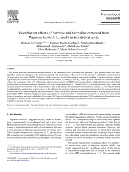 Vasorelaxant Effects of Harmine and Harmaline Extracted from Peganum Harmala L. Seed's in Isolated Rat Aorta