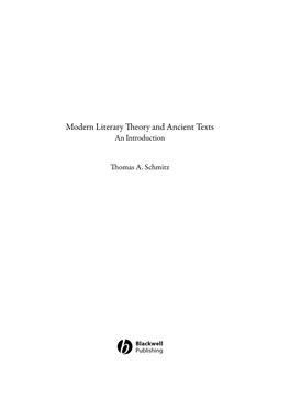 Modern Literary Theory and Ancient Texts : an Introduction / Tomas A