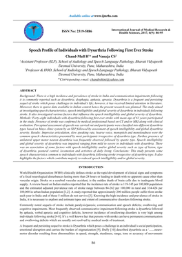 Speech Profile of Individuals with Dysarthria Following First Ever Stroke