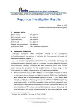 Report on Investigation Results