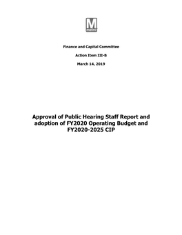 Approval of Public Hearing Staff Report and Adoption of FY2020