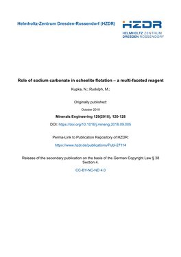 Role of Sodium Carbonate in Scheelite Flotation – a Multi-Faceted Reagent