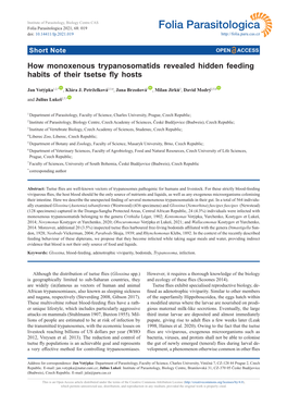 How Monoxenous Trypanosomatids Revealed Hidden Feeding Habits of Their Tsetse Fly Hosts