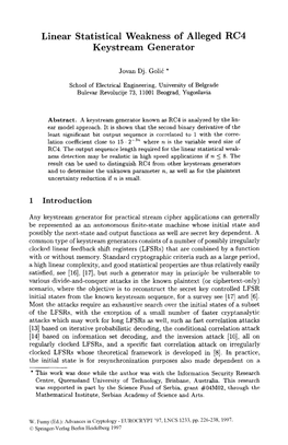 Linear Statistical Weakness of Alleged RC4 Keystream Generator