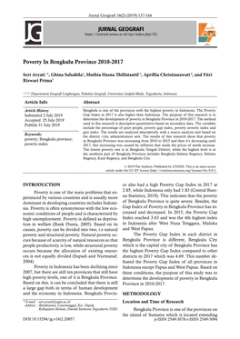 JURNAL GEOGRAFI Poverty in Bengkulu Province 2010-2017