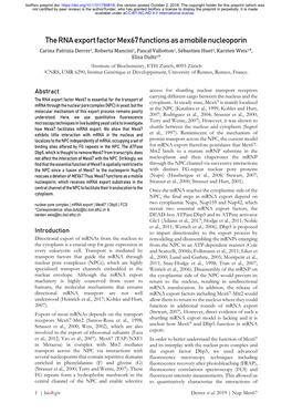 The RNA Export Factor Mex67 Functions As a Mobile Nucleoporin