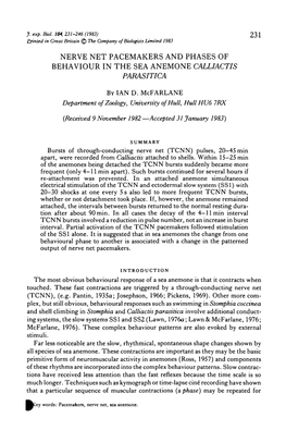 Nerve Net Pacemakers and Phases of Behaviour in the Sea Anemone Calliactis Parasitica