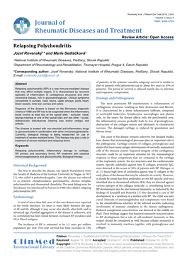 Relapsing Polychondritis Jozef Rovenský1* and Marie Sedláčková2