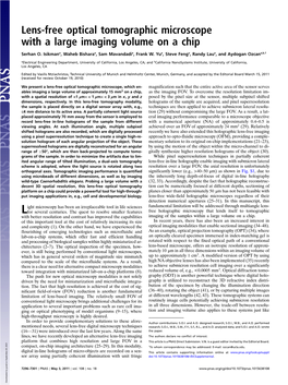 Lens-Free Optical Tomographic Microscope with a Large Imaging Volume on a Chip