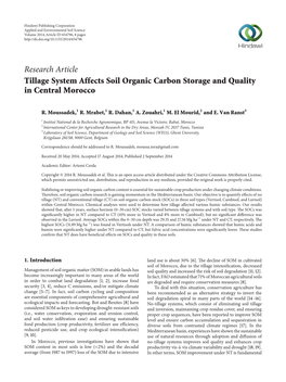 Tillage System Affects Soil Organic Carbon Storage and Quality in Central Morocco