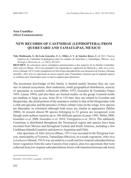 New Records of Castniidae (Lepidoptera) from Queretaro and Tamaulipas, Mexico