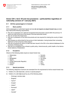 List: ID and Visa Provisions: Particularities Regardless of Nationality