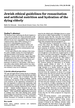 Jewish Ethical Guidelines for Resuscitation and Artificial Nutrition and Hydration of the Dying Elderly