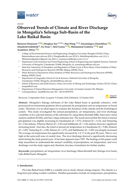 Observed Trends of Climate and River Discharge in Mongolia's Selenga