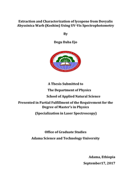 Koshim) Using UV-Vis Spectrophotometry by Degu Daba Ejo Advisor: Alemu Kebede(Phd