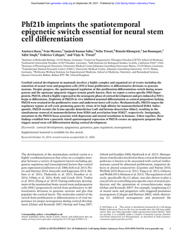 Phf21b Imprints the Spatiotemporal Epigenetic Switch Essential for Neural Stem Cell Differentiation