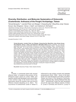 Diversity, Distribution, and Molecular Systematics of Octocorals (Coelenterata: Anthozoa) of the Penghu Archipelago, Taiwan