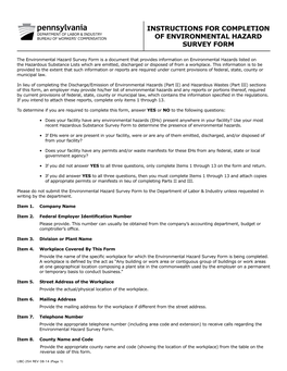 Instructions for Completion of Environmental Hazard