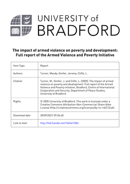 The Impact of Armed Violence on Poverty and Development: Full Report of the Armed Violence and Poverty Initiative