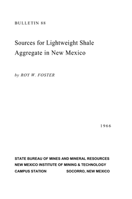 Sources for Lightweight Shale Aggregate in New Mexico