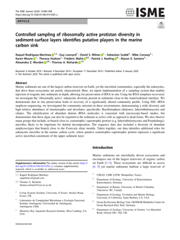 Controlled Sampling of Ribosomally Active Protistan Diversity in Sediment-Surface Layers Identiﬁes Putative Players in the Marine Carbon Sink