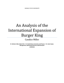 An Analysis of the International Expansion of Burger King Candice Miller