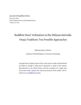 Buddhist Nuns' Ordination in the Mūlasarvāstivāda